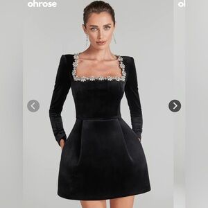 Black Long Sleeve Dress with Floral diamond Accents